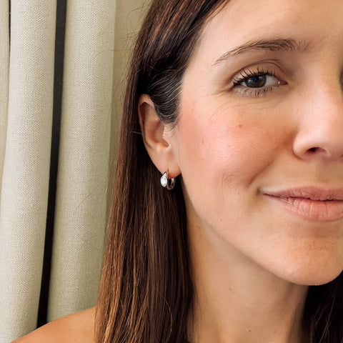 Oval Crystal Chunky Rounded Huggie Hoop Earrings