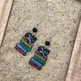 Cat Lover - Kitty Sleeping on Stack of Books Earrings: Handmade, Polymer Clay