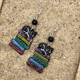 Cat Lover - Kitty Sleeping on Stack of Books Earrings: Handmade, Polymer Clay