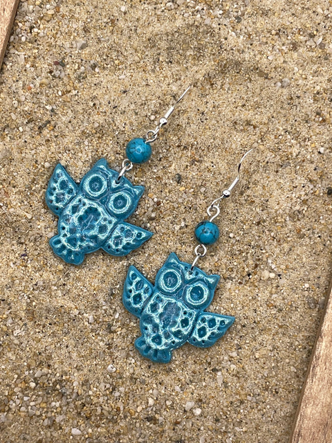 Folklore - Sparkle Owl Earrings: Handmade, Hand-Painted Polymer Clay