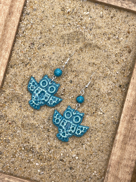 Folklore - Sparkle Owl Earrings: Handmade, Hand-Painted Polymer Clay