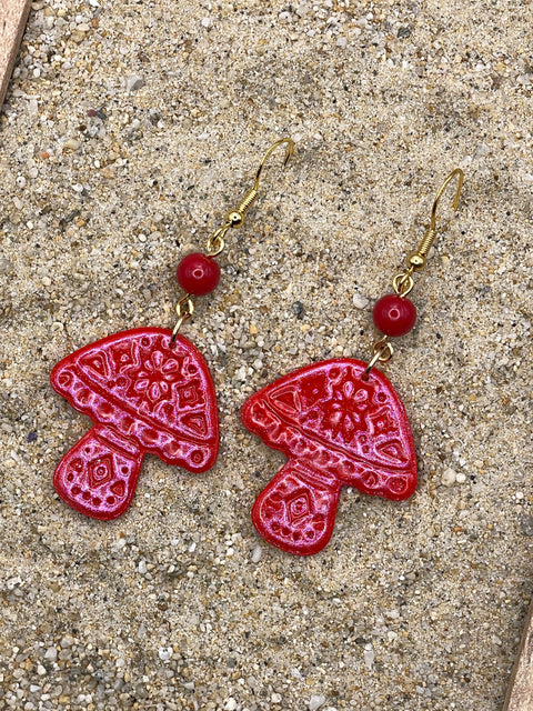 Folklore - Sparkle Mushroom Earrings: Handmade, Hand-Painted Polymer Clay