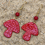 Folklore - Sparkle Mushroom Earrings: Handmade, Hand-Painted Polymer Clay