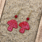 Folklore - Sparkle Mushroom Earrings: Handmade, Hand-Painted Polymer Clay
