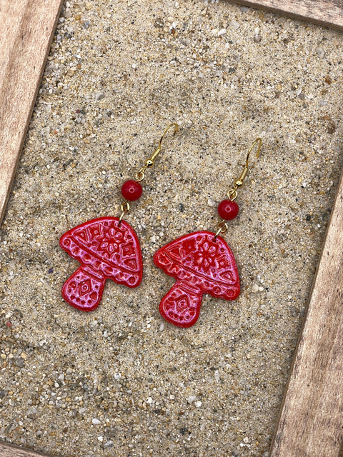 Folklore - Sparkle Mushroom Earrings: Handmade, Hand-Painted Polymer Clay