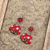 Magical Forest - Red Smiley Mushroom Earrings: Handmade, Hand-Painted Polymer Clay