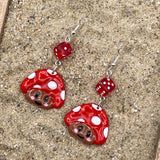 Magical Forest - Red Smiley Mushroom Earrings: Handmade, Hand-Painted Polymer Clay