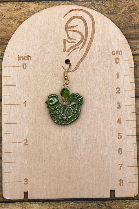 Folklore - Sparkle Chicken Earrings: Handmade, Hand-Painted Polymer Clay
