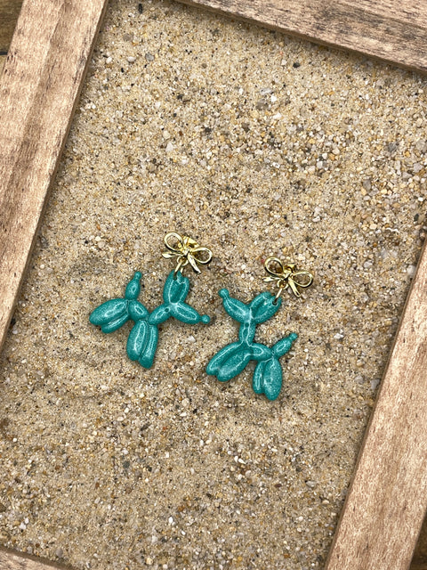 Fun - Balloon Dog Dangle Earrings: Handmade, Hand-Painted Polymer Clay