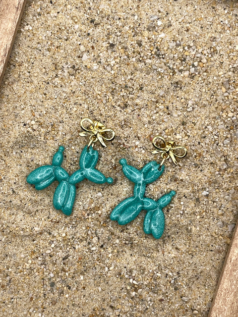 Fun - Balloon Dog Dangle Earrings: Handmade, Hand-Painted Polymer Clay