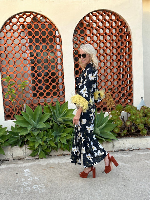 Marlene Wrap Dress in Lemon Orchid Blossom