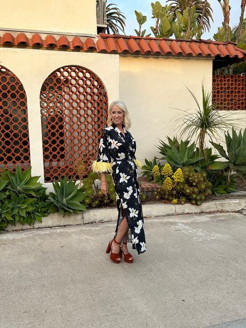 Marlene Wrap Dress in Lemon Orchid Blossom