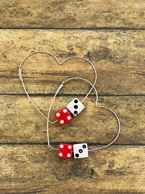 Zoe - Red & White Dice Heart Hoop Earrings