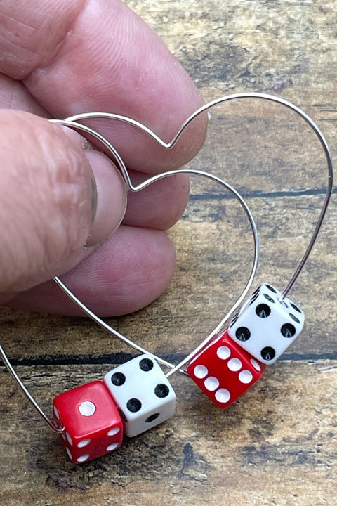 Zoe - Red & White Dice Heart Hoop Earrings