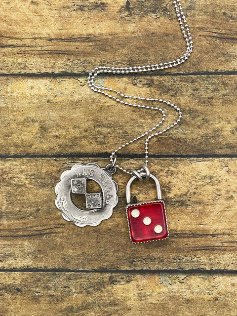 Zusie - Red Dice Faux Lock and Las Vegas Charm Pendant