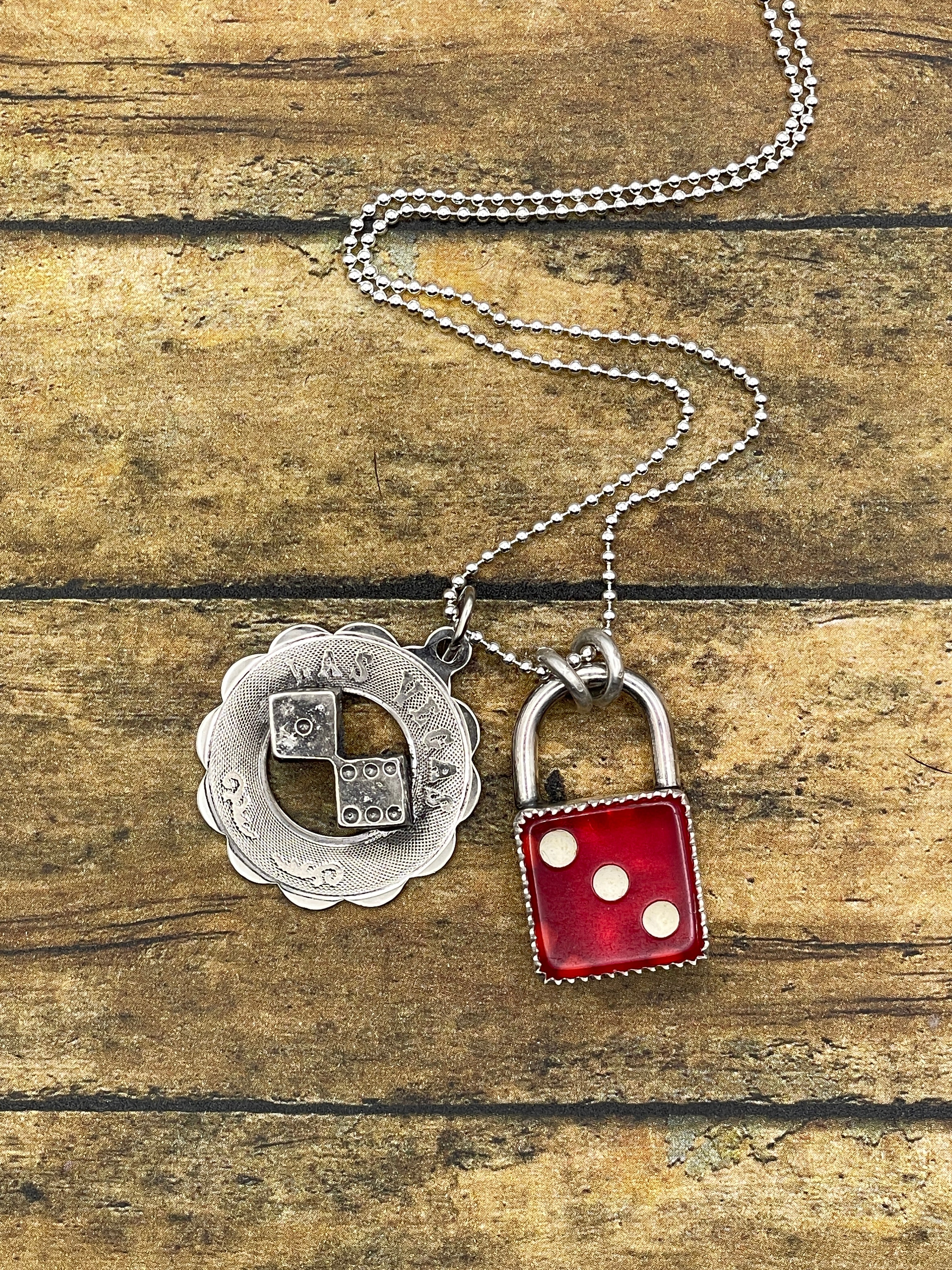 Zusie - Red Dice Faux Lock and Las Vegas Charm Pendant