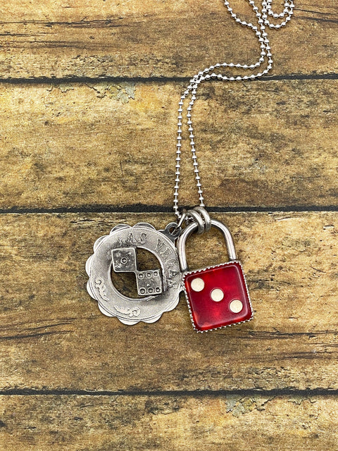 Zusie - Red Dice Faux Lock and Las Vegas Charm Pendant