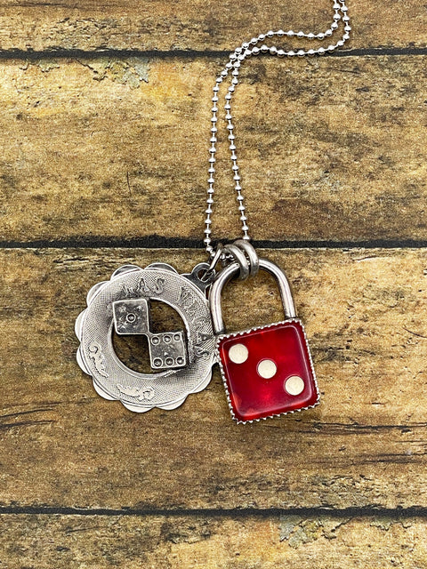 Zusie - Red Dice Faux Lock and Las Vegas Charm Pendant