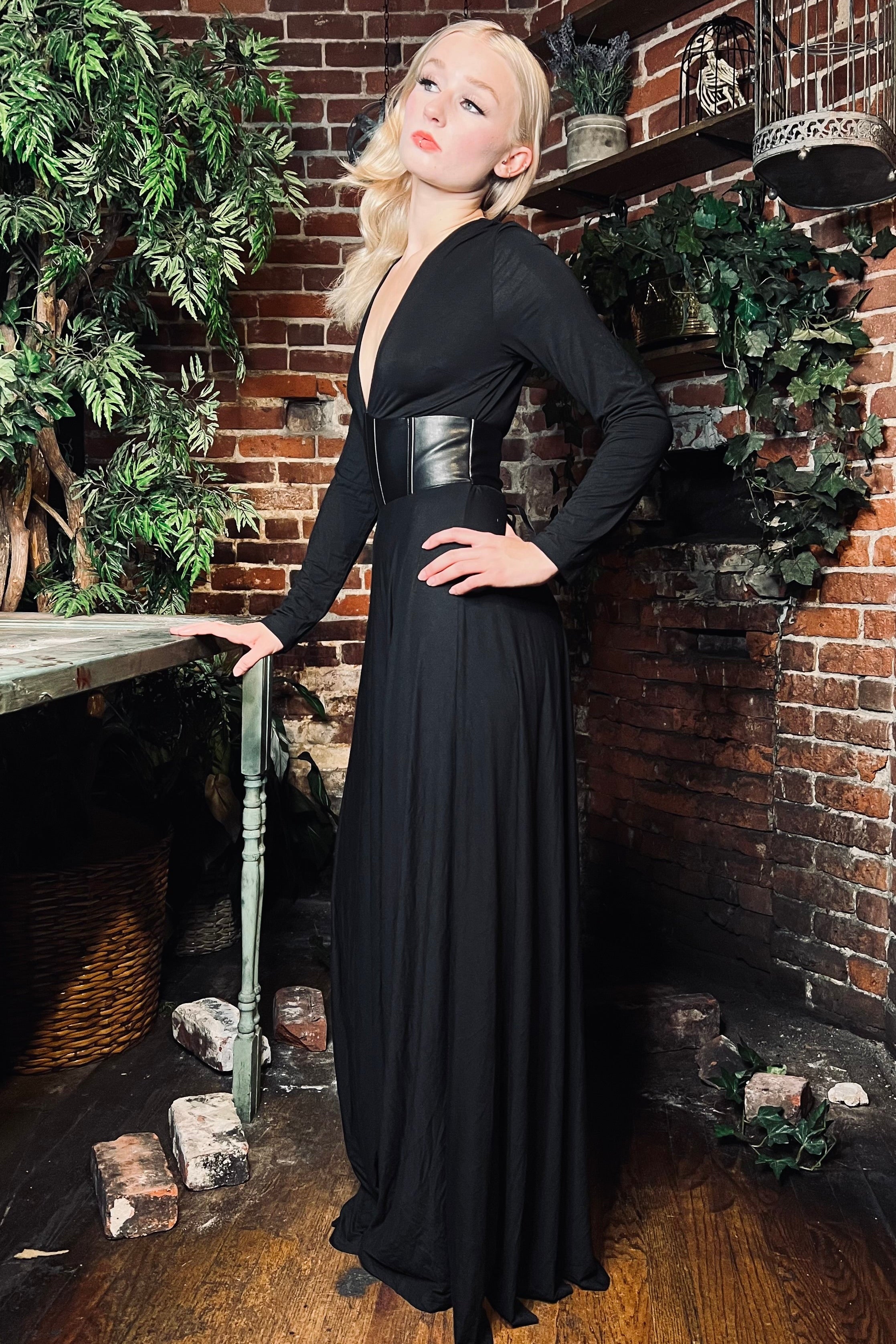 Blair - Jersey Maxi Dress with Vegan Leather Corset Waist