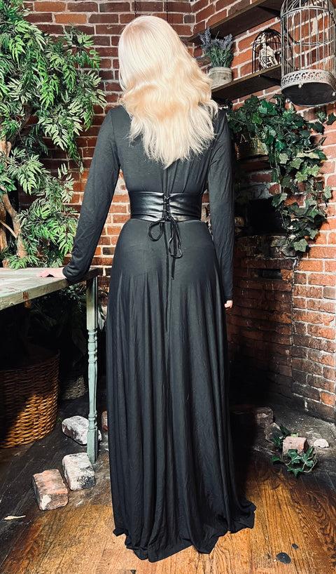 Blair - Jersey Maxi Dress with Vegan Leather Corset Waist