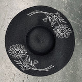 Embroidered Floppy Sun Hat - XL Brim - Sunflowers