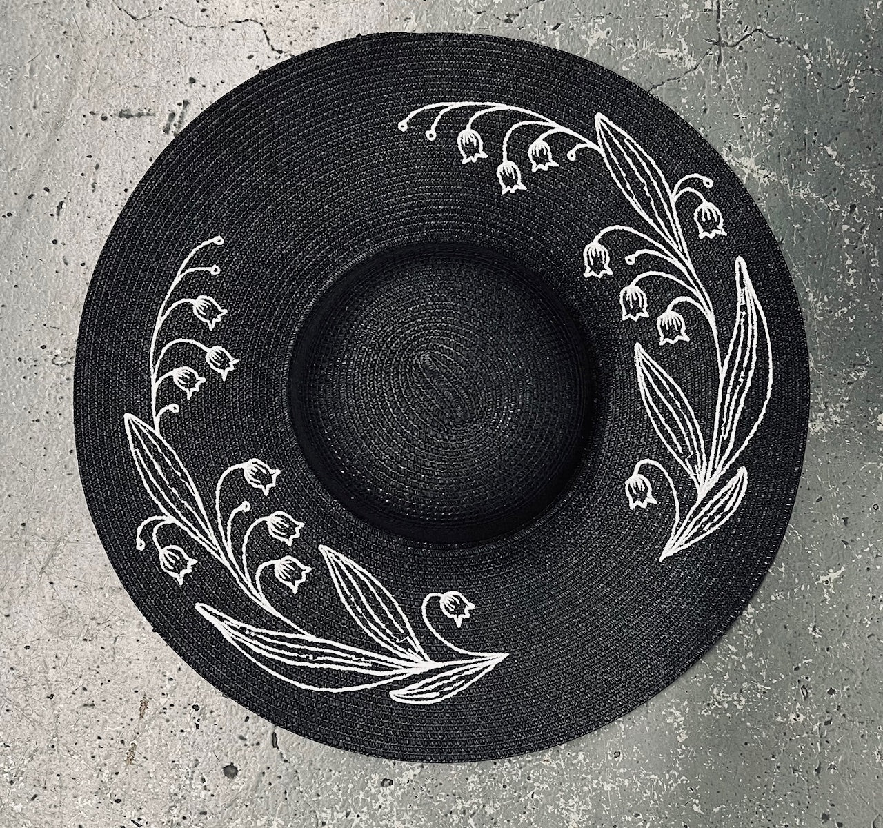 Embroidered Floppy Sun Hat - XL Brim - Lily of the Valley