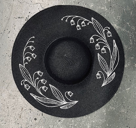 Embroidered Floppy Sun Hat - XL Brim - Lily of the Valley
