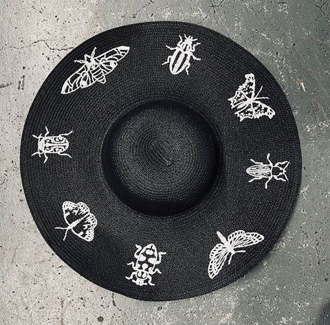 Embroidered Floppy Sun Hat - XL Brim - Insects