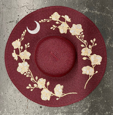 Embroidered Floppy Sun Hat - XL Brim - Orchids