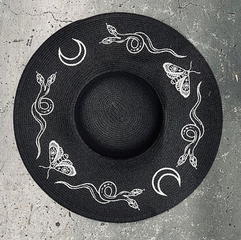 Embroidered Floppy Sun Hat - XL Brim - Snake Moon