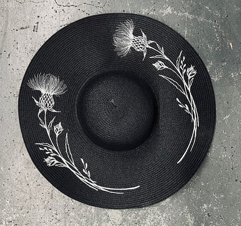 Embroidered Floppy Sun Hat - XL Brim - Thistles