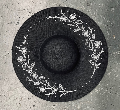 Embroidered Floppy Sun Hat - XL Brim - Violets
