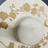 Embroidered Floppy Sun Hat - XL Brim - Orchids