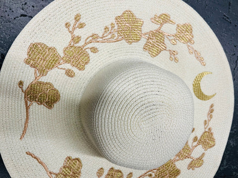 Embroidered Floppy Sun Hat - XL Brim - Orchids