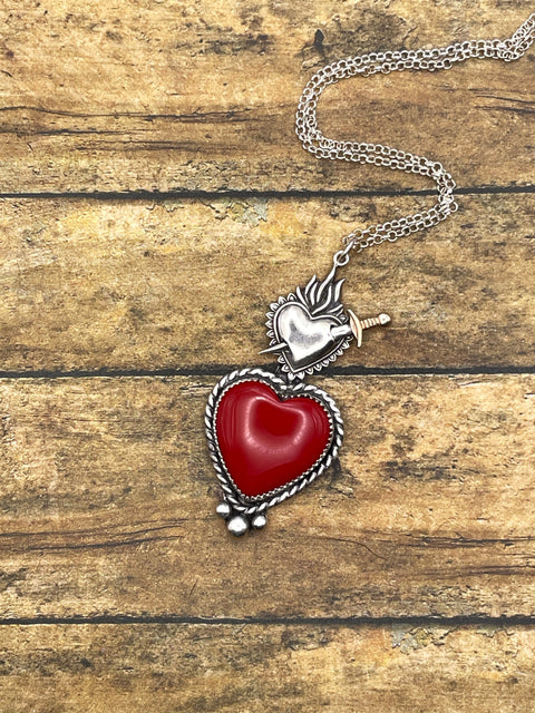Rosalin - Red Rosarita Sacred Heart Pendant Necklace