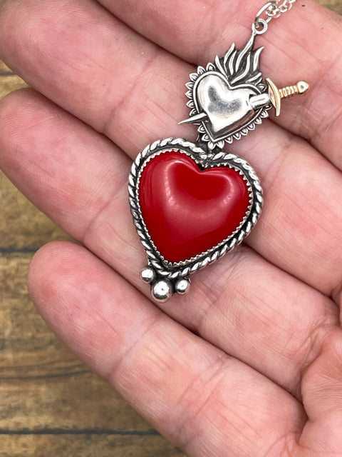 Rosalin - Red Rosarita Sacred Heart Pendant Necklace