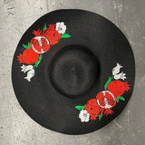 Embroidered Floppy Sun Hat - XL Brim - Pomegranates