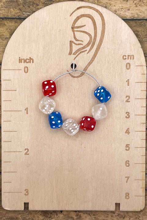 USA - Red White Blue Dice Hoop Earrings: Handmade