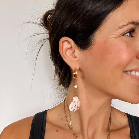 Jumbo Seashell Dangle Huggie Hoop Charms