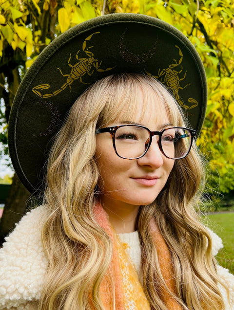 Vegan Felt Hat - XL Brim - Scorpion Moon