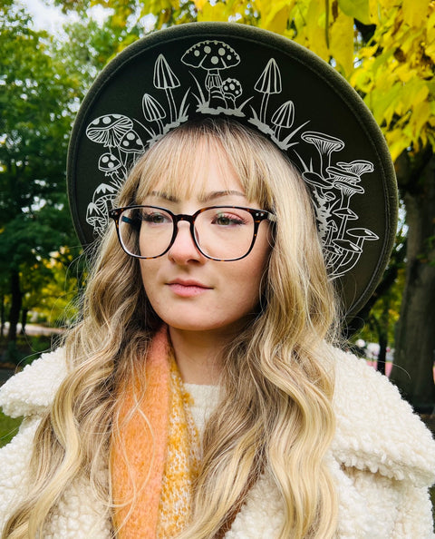 Vegan Felt Hat - XL Brim - Mushrooms