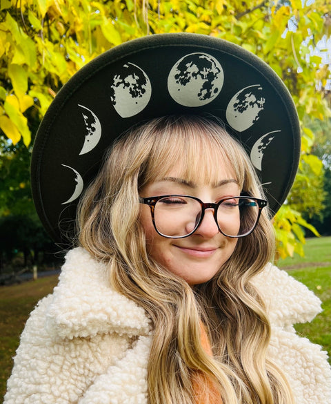 Vegan Felt Hat - XL Brim - Large Moon Phase