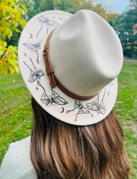 Vegan Felt Wide Brim Hat - Cream - Luna Moths