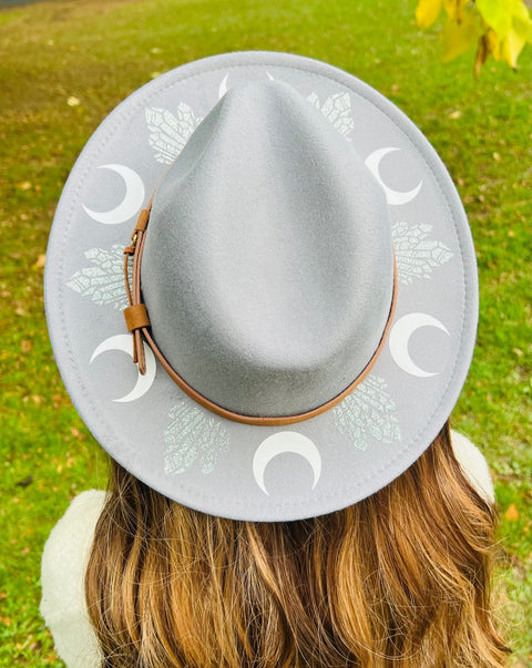 Vegan Felt Wide Brim Hat - Grey - Moons and Crystals