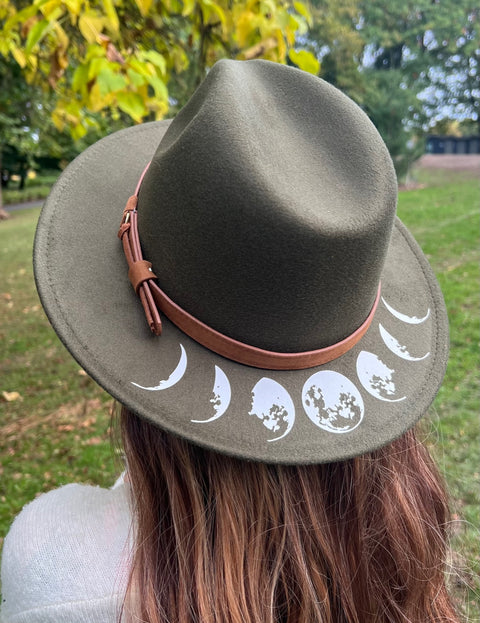 Vegan Felt Wide Brim Hat - Moon Phase