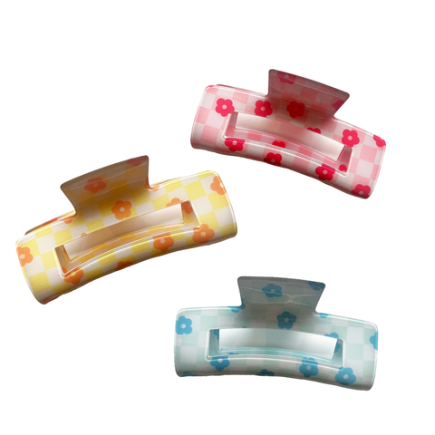 Daisy Checkered Claw Hair Clip