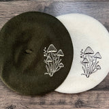 Vegan Felt Beret - Olive or Cream - Mushrooms