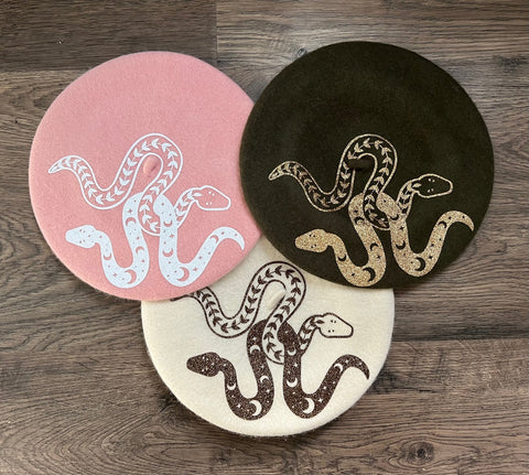 Vegan Beret - Celestial Snakes - Blush, Cream, or Olive