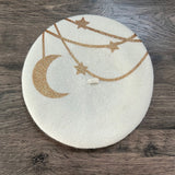 Vegan Felt Beret - Gold - Hanging Moon and Stars