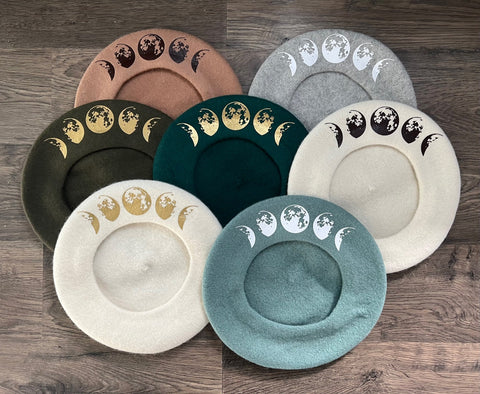 Vegan Felt Beret - Moon Phase - Choose Your Color